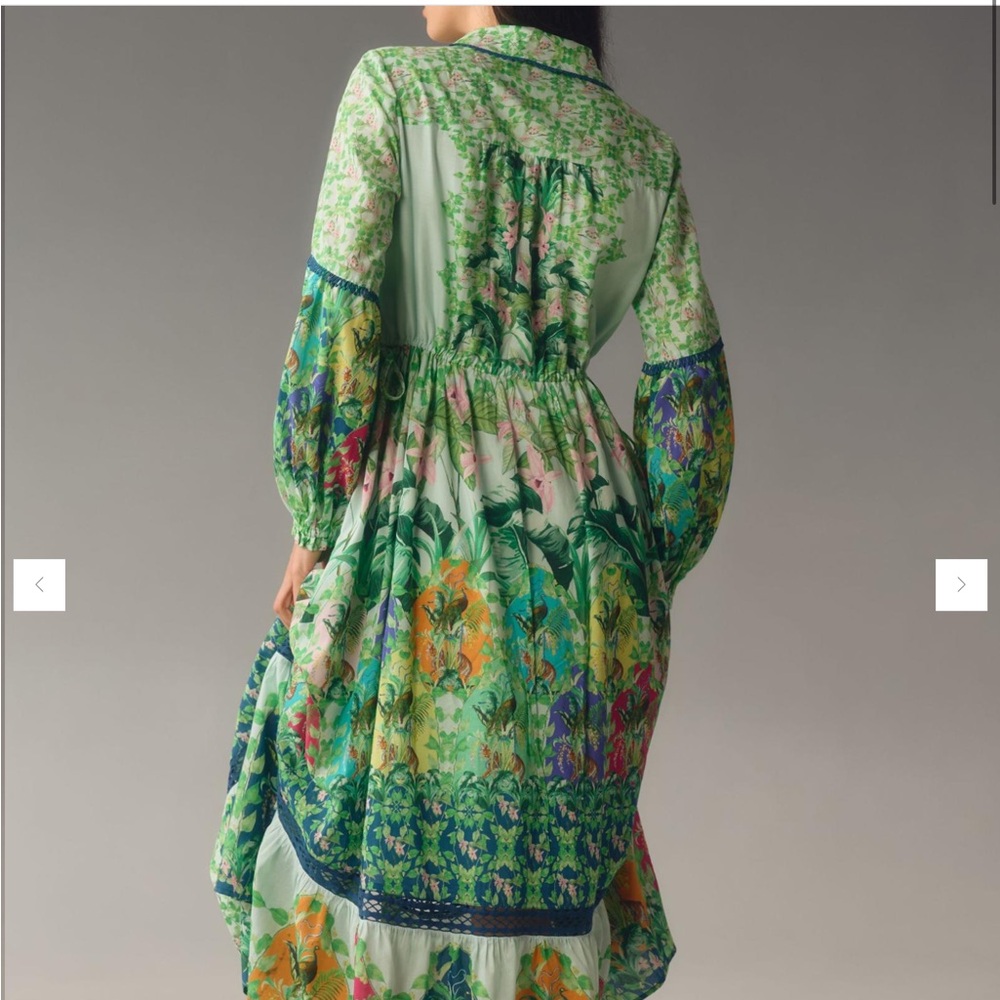 Anthropologie Green Floral Dress